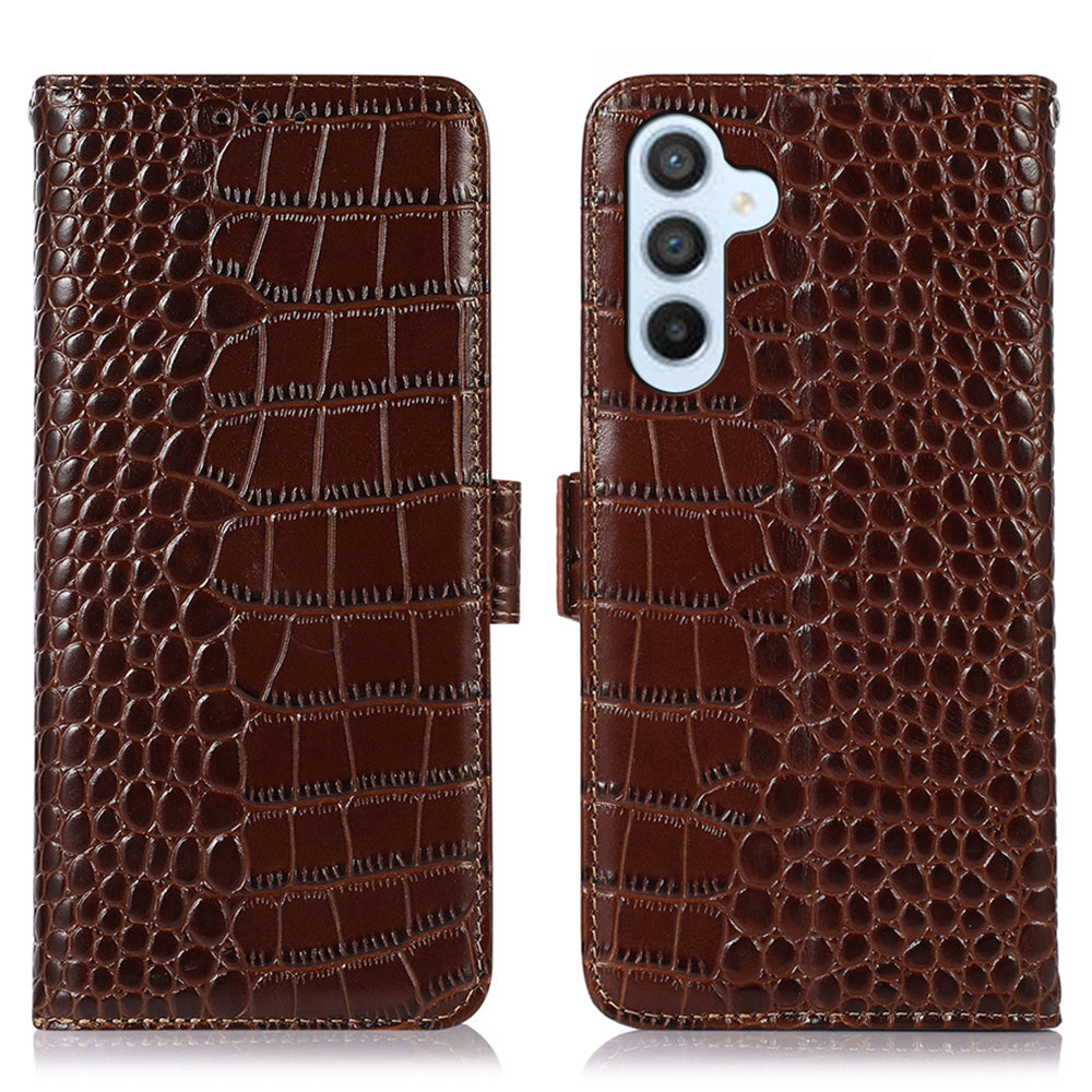 Wallet Phone Case for Samsung Galaxy M14 5G RFID Blocking Genuine Cowhide Leather Phone Cover Wallet Phone Case for Samsung Galaxy M14 5G RFID Blocking Genuine Cowhide Leather Phone Cover